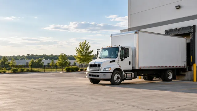 A box truck backed up to a loading dock