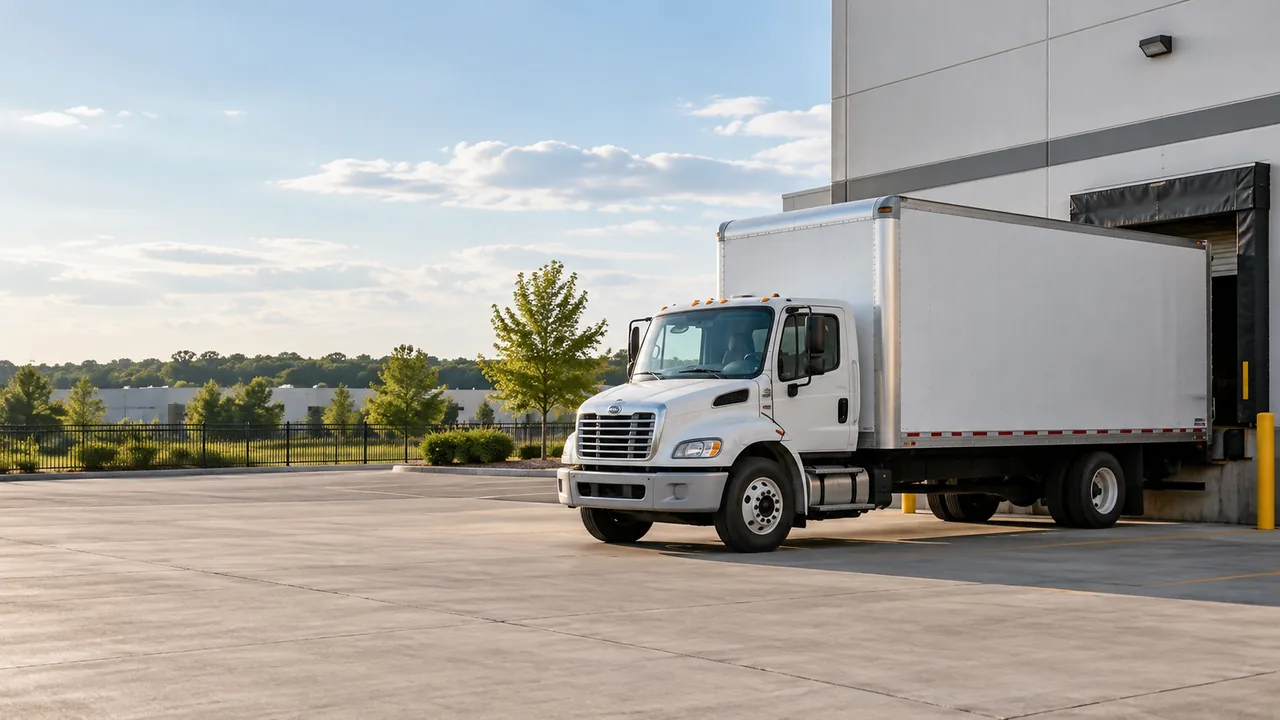 A box truck backed up to a loading dock